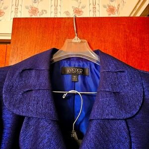 Kasper Sapphire Blue metallic dress formal jacket skirt. One Fine Day size 10